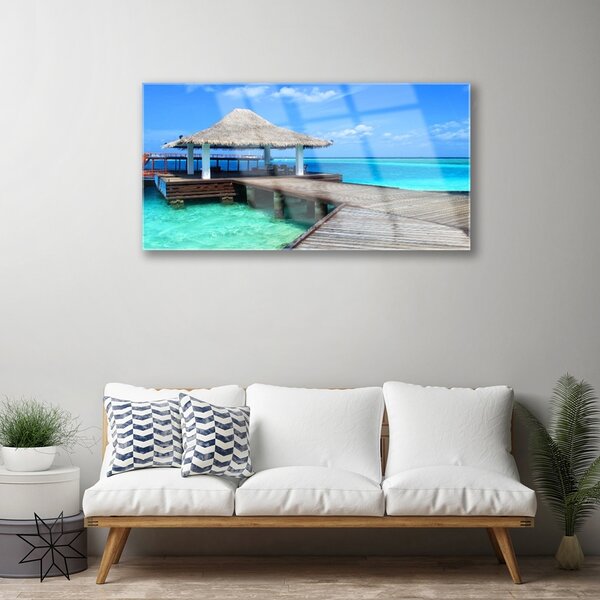 Quadro su vetro Architettura del ponte sul mare 100x50 cm 2 appendini