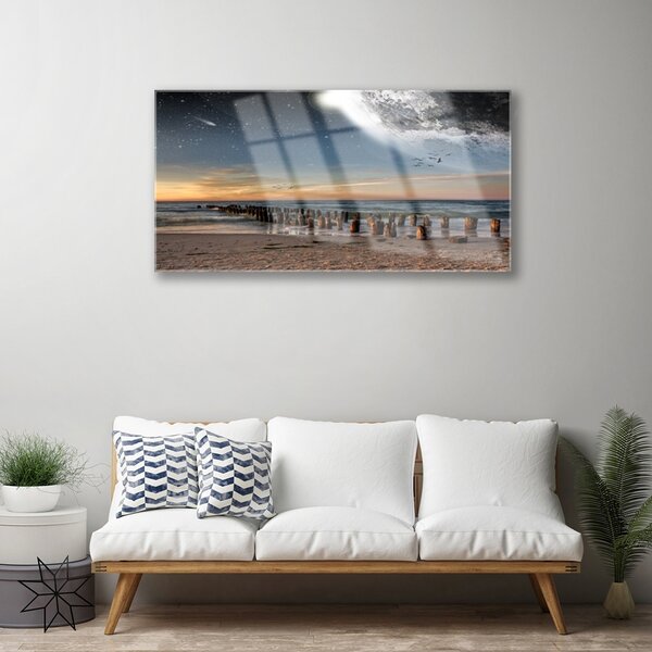 Quadro di vetro Paesaggio di Ocean Beach 100x50 cm 2 appendini
