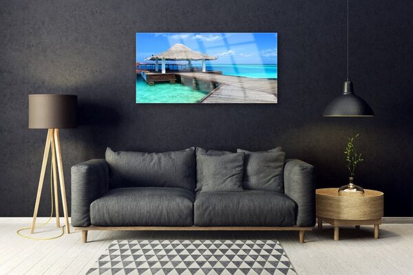 Quadro su vetro Architettura del ponte sul mare 100x50 cm 2 appendini