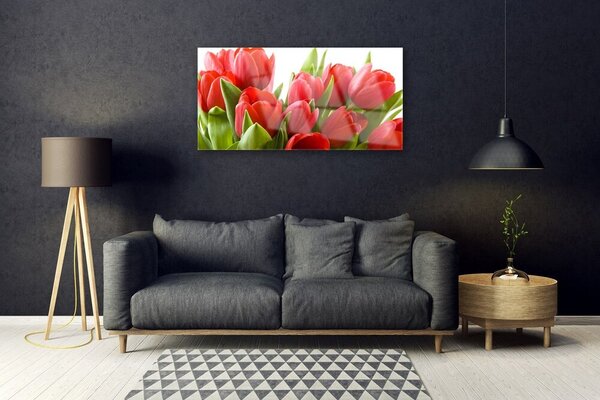 Quadro in vetro Tulipani Fiori Pianta 100x50 cm 2 appendini