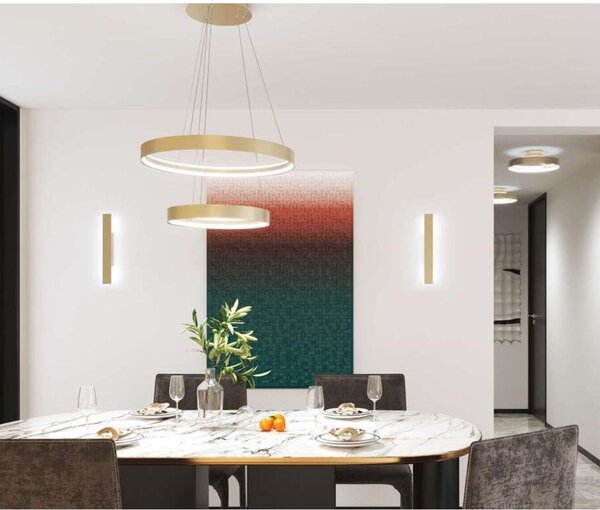 MALIKA SOSPENSIONE 2 ANELLI BIANCA O ORO LED 70W LUCE CCT 3000-4000-6000K CM 40+60 MODERNA