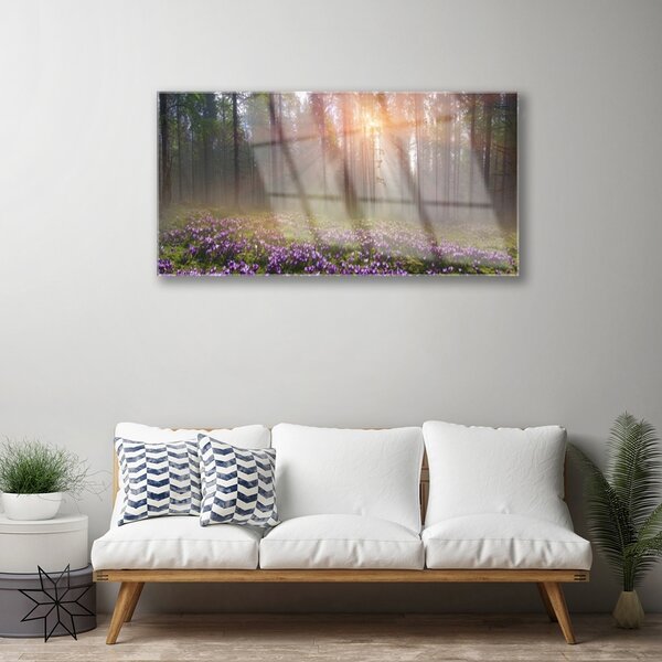 Quadro vetro Foresta Fiori Pianta Natura 100x50 cm 2 appendini