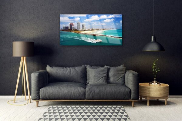 Quadro in vetro Paesaggio della città di Sea Beach 100x50 cm 2 appendini