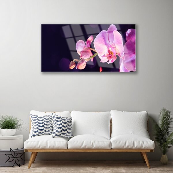 Quadro in vetro Pianta di fiori 100x50 cm 2 appendini