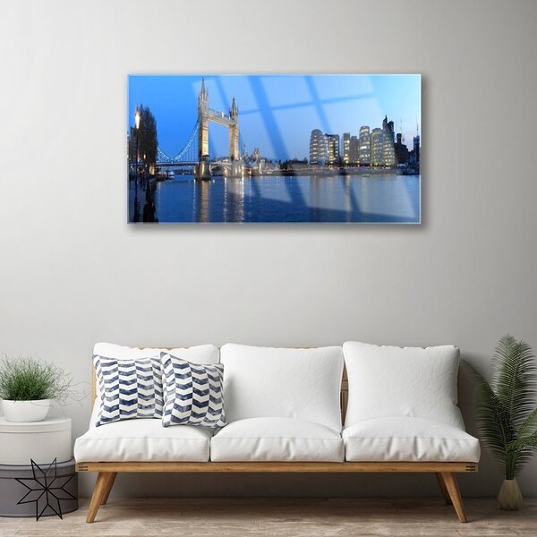 Quadro in vetro Architettura della città del ponte 100x50 cm 2 appendini