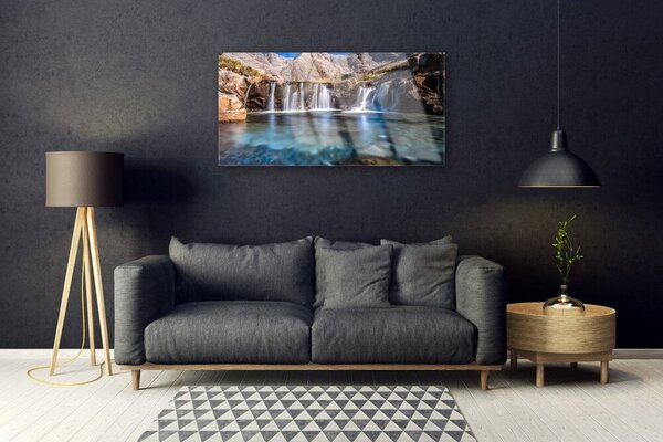 Quadro su vetro Cascata Natura 100x50 cm 2 appendini