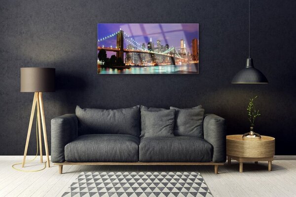 Quadro su vetro Architettura della città del ponte 100x50 cm 2 appendini