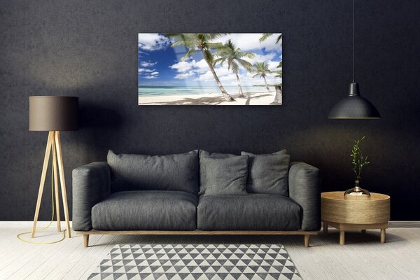 Quadro vetro Spiaggia di mare Palm Landscape 100x50 cm 2 appendini