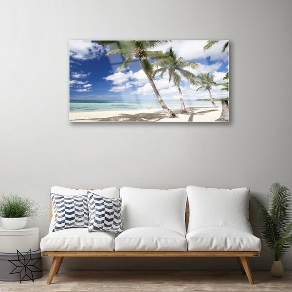 Quadro vetro Spiaggia di mare Palm Landscape 100x50 cm 2 appendini