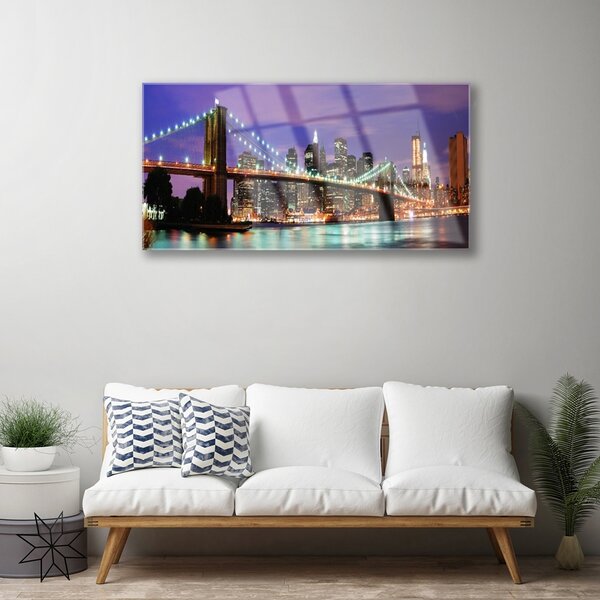 Quadro su vetro Architettura della città del ponte 100x50 cm 2 appendini