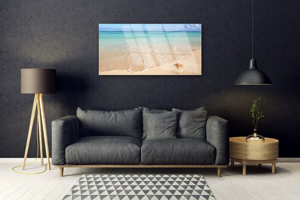 Quadro di vetro Paesaggio di spiaggia con stelle marine 100x50 cm 2 appendini