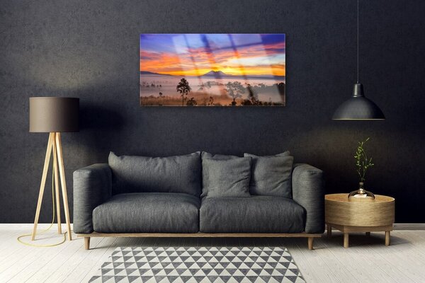 Quadro su vetro Alberi Nebbia Paesaggio 100x50 cm 2 appendini