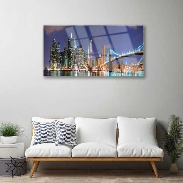 Quadro in vetro Architettura della città del ponte 100x50 cm 2 appendini