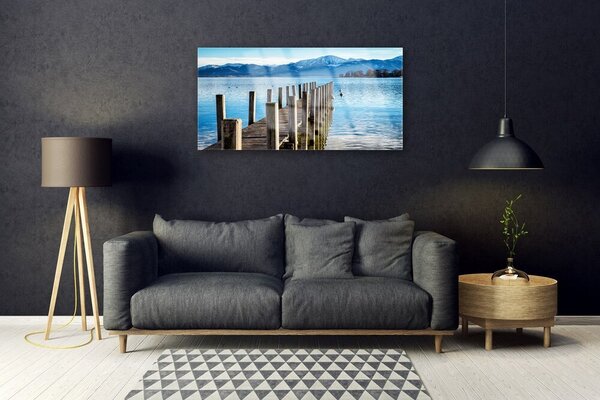 Quadro di vetro Ponte Mare Montagne Architettura 100x50 cm 2 appendini