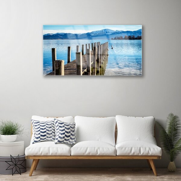Quadro di vetro Ponte Mare Montagne Architettura 100x50 cm 2 appendini