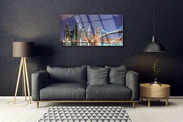 Quadro in vetro Architettura della città del ponte 100x50 cm 2 appendini