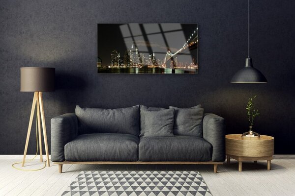 Quadro su vetro Architettura della città del ponte 100x50 cm 2 appendini