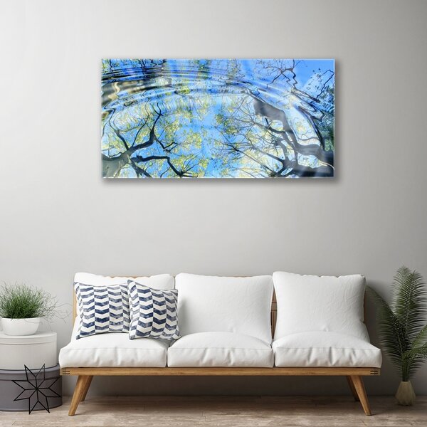 Quadro in vetro Acqua Alberi Arte Natura 100x50 cm 2 appendini