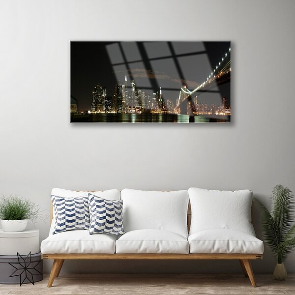 Quadro su vetro Architettura della città del ponte 100x50 cm 2 appendini