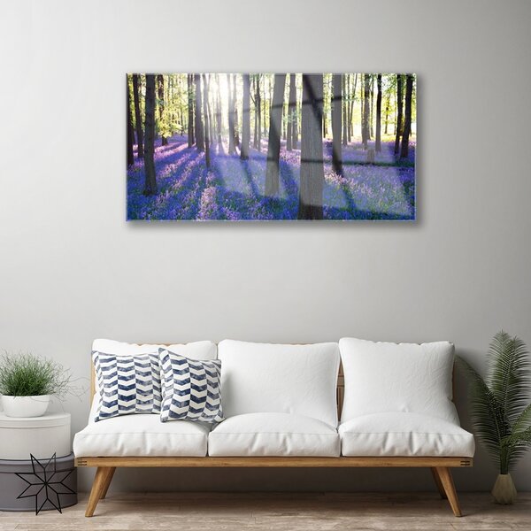 Quadro in vetro Foresta Alberi Natura 100x50 cm 2 appendini