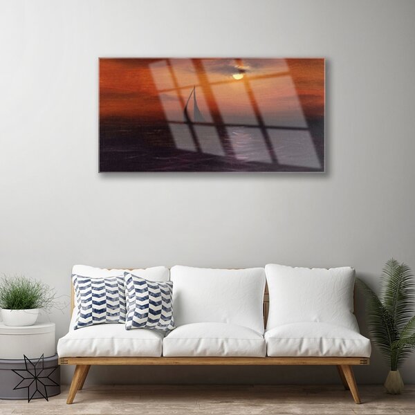 Quadro in vetro Paesaggio di barche da mare 100x50 cm 2 appendini