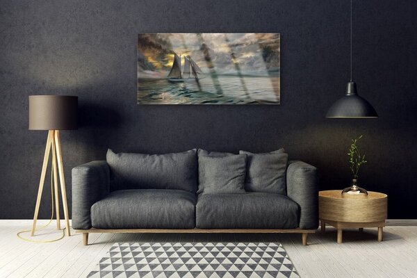 Quadro di vetro Paesaggio di barche da mare 100x50 cm 2 appendini