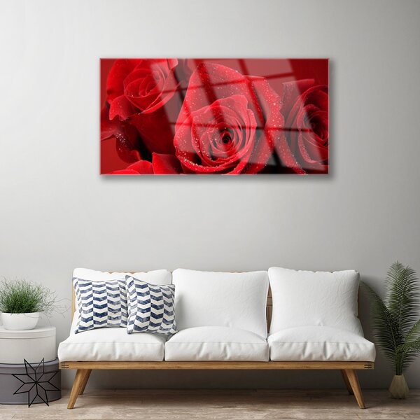 Quadro vetro Fiori di rose 100x50 cm 2 appendini