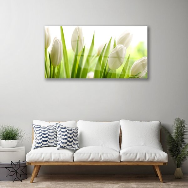 Quadro in vetro Fiori di tulipani 100x50 cm 2 appendini