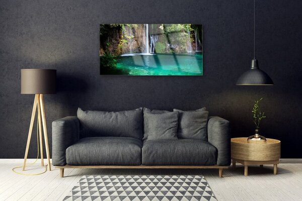Quadro vetro Lago Cascata Natura 100x50 cm 2 appendini