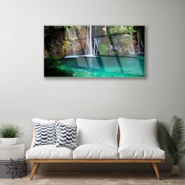 Quadro vetro Lago Cascata Natura 100x50 cm 2 appendini