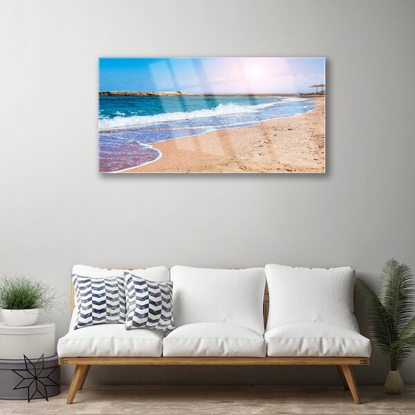 Quadro di vetro Paesaggio di Ocean Beach 100x50 cm 2 appendini