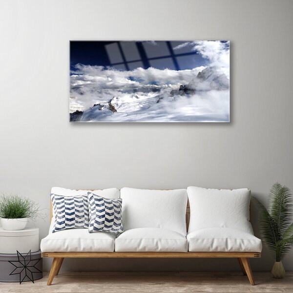 Quadro in vetro Paesaggio della montagna di nuvole 100x50 cm 2 appendini
