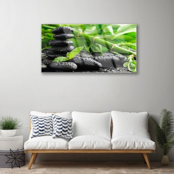 Quadro in vetro Pianta di germogli di bambù 100x50 cm 2 appendini