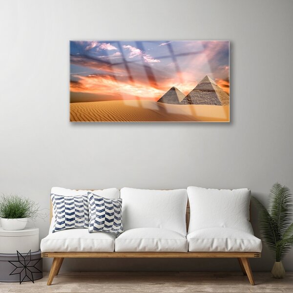 Quadro in vetro Piramidi del deserto 100x50 cm 2 appendini