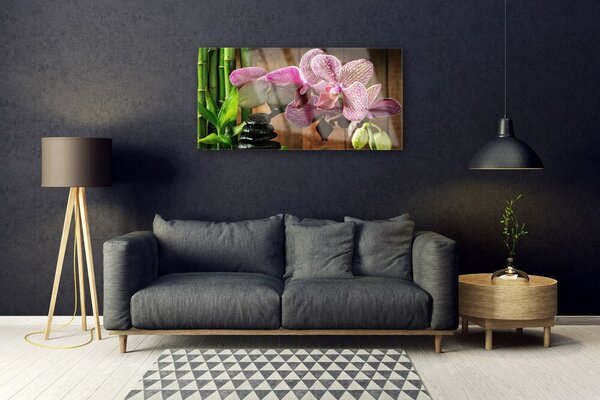 Quadro di vetro Fiori Pianta di bambù 100x50 cm 2 appendini