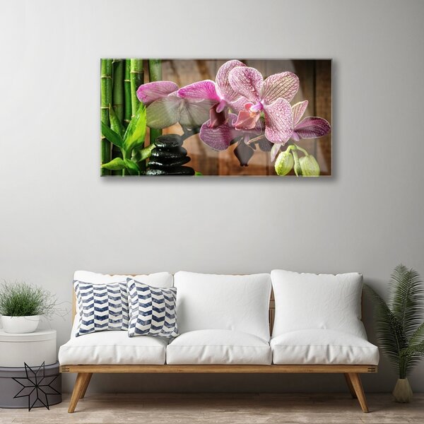 Quadro di vetro Fiori Pianta di bambù 100x50 cm 2 appendini
