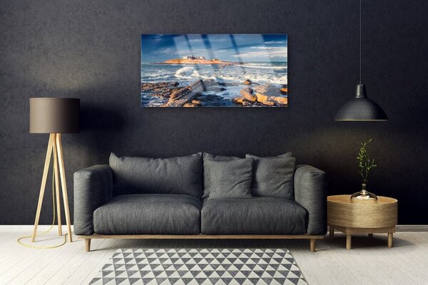Quadro in vetro Paesaggio di pietre marine 100x50 cm 2 appendini