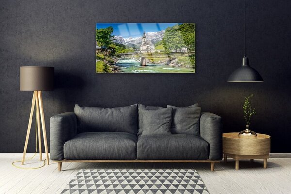Quadro vetro Lago Church Bridge Natura 100x50 cm 2 appendini