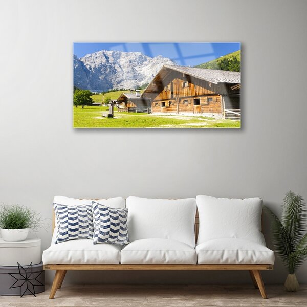 Quadro di vetro Casa Montagna Paesaggio Natura 100x50 cm 2 appendini