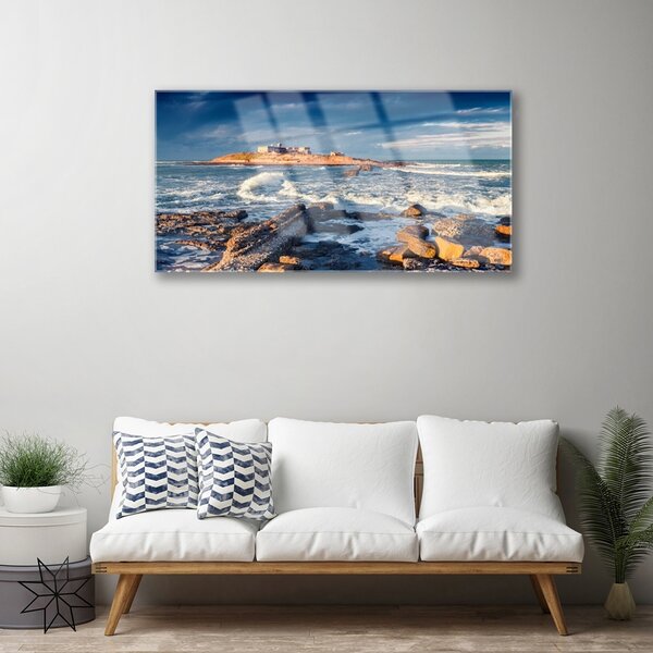 Quadro in vetro Paesaggio di pietre marine 100x50 cm 2 appendini