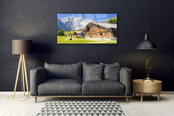 Quadro di vetro Casa Montagna Paesaggio Natura 100x50 cm 2 appendini