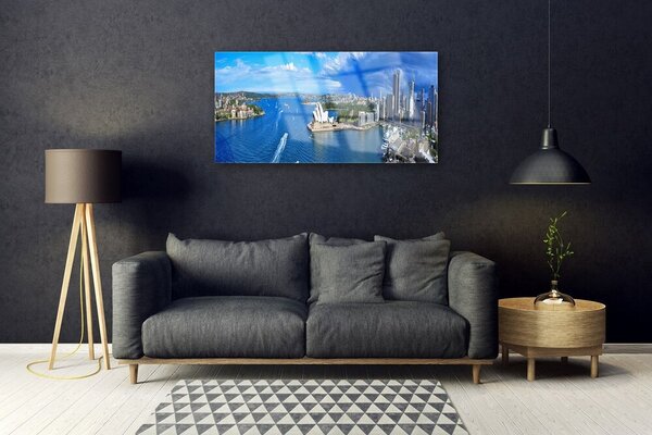 Quadro in vetro Case della città del mare 100x50 cm 2 appendini