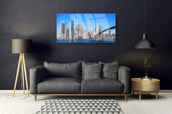 Quadro su vetro Architettura della città del ponte 100x50 cm 2 appendini