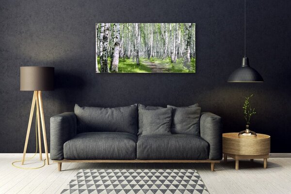 Quadro su vetro Sentiero forestale Natura Alberi 100x50 cm 2 appendini