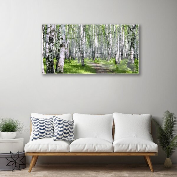 Quadro su vetro Sentiero forestale Natura Alberi 100x50 cm 2 appendini