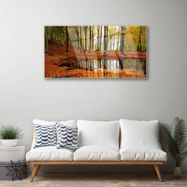 Quadro su vetro Foresta Natura Alberi 100x50 cm 2 appendini