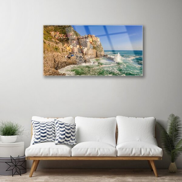 Quadro in vetro Mare Montagne Paesaggio 100x50 cm 2 appendini