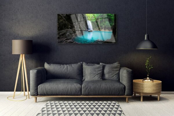 Quadro in vetro Lago Cascata Natura 100x50 cm 2 appendini
