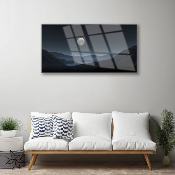 Quadro su vetro Paesaggio notturno della luna 100x50 cm 2 appendini