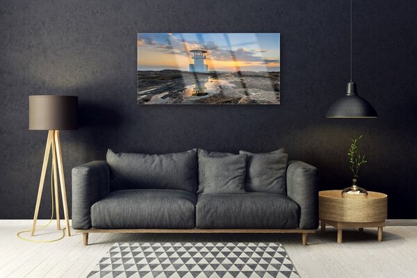 Quadro in vetro Paesaggio del faro 100x50 cm 2 appendini